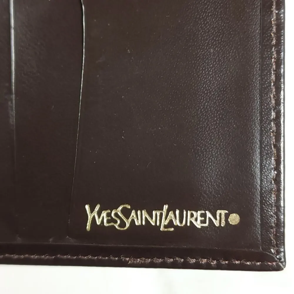 VTG YSL Yves Saint Laurent Men's Brown Leather Vintage Small Bifold Wallet